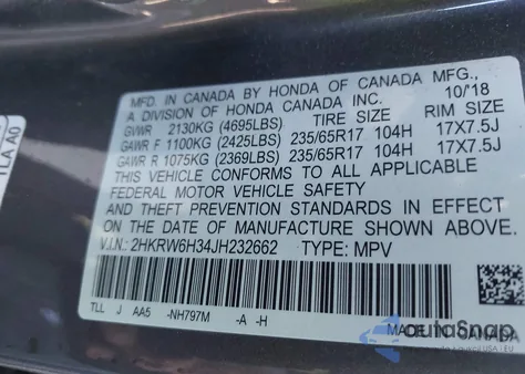 2018 Honda Cr-V Lx из США, поврежденный, VIN 2HKRW6H34JH232662